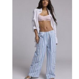 BDG Striped Wide-Leg Pants in Light Blue
